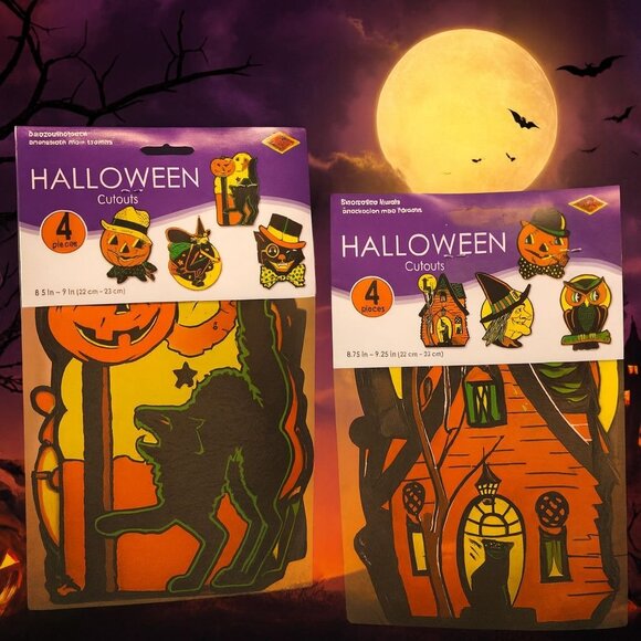 Beistle Halloween Cutouts Scaredy Cat Haunted House Pumpkin Owl Witch 2008 8pc - Picture 1 of 5